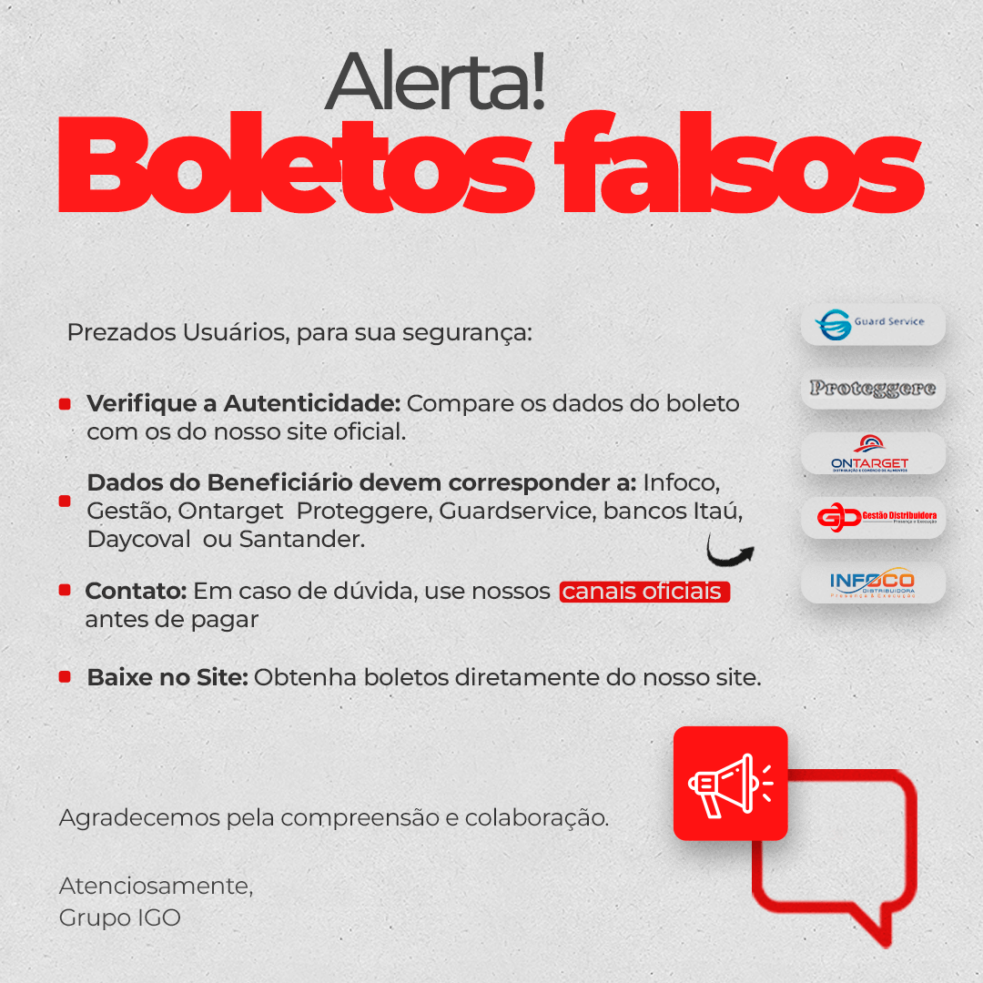 Aviso de boletos falsos